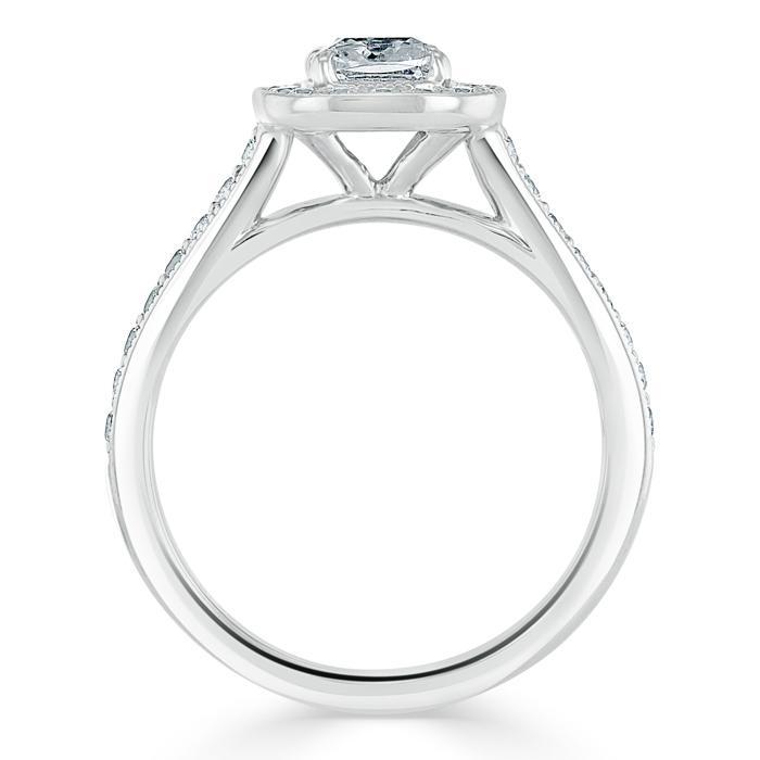 Cushion Cut Lab Diamond Halo Engagement Ring, Tiffany Style