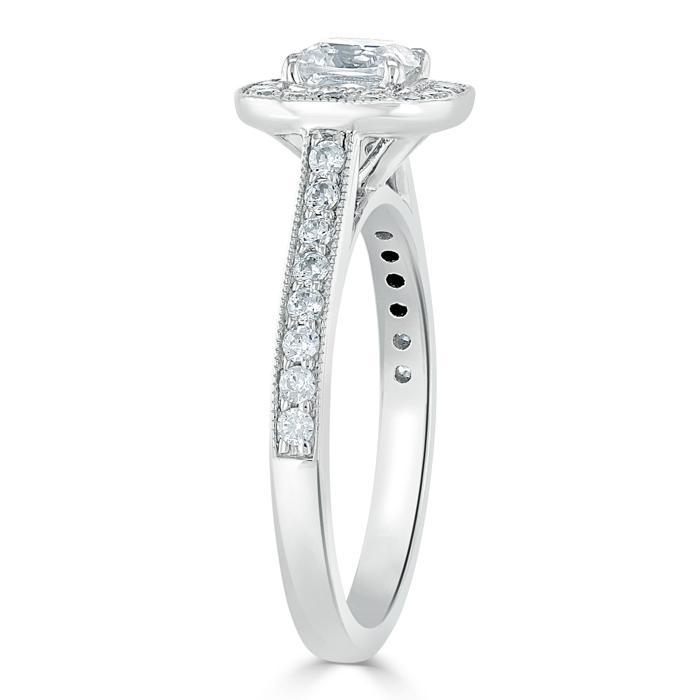 Cushion Cut Lab Diamond Halo Engagement Ring, Tiffany Style