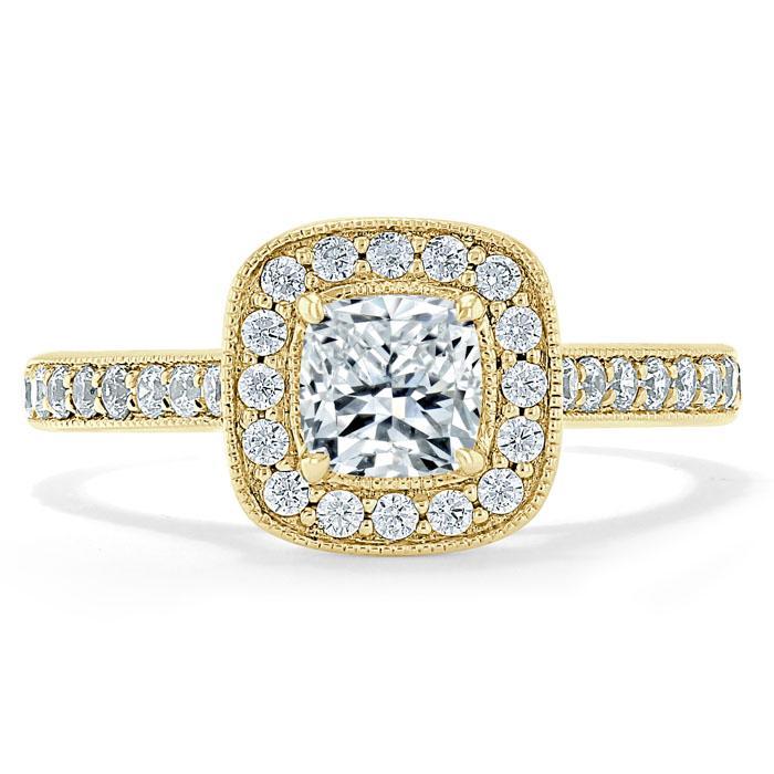 Cushion Cut Lab Diamond Halo Engagement Ring, Tiffany Style