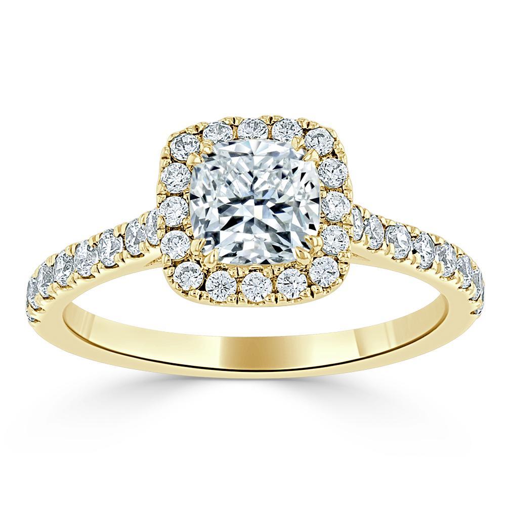 Cushion Cut Lab Diamond Halo Engagement Ring, Tiffany Style