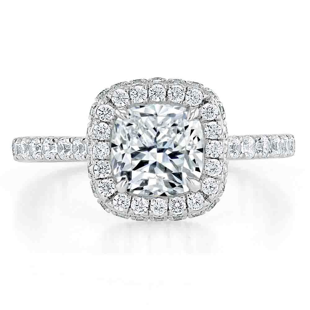 Cushion Cut Lab Diamond Halo Engagement Ring, Tiffany Style