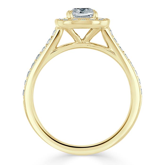 Cushion Cut Lab Diamond Halo Engagement Ring, Tiffany Style