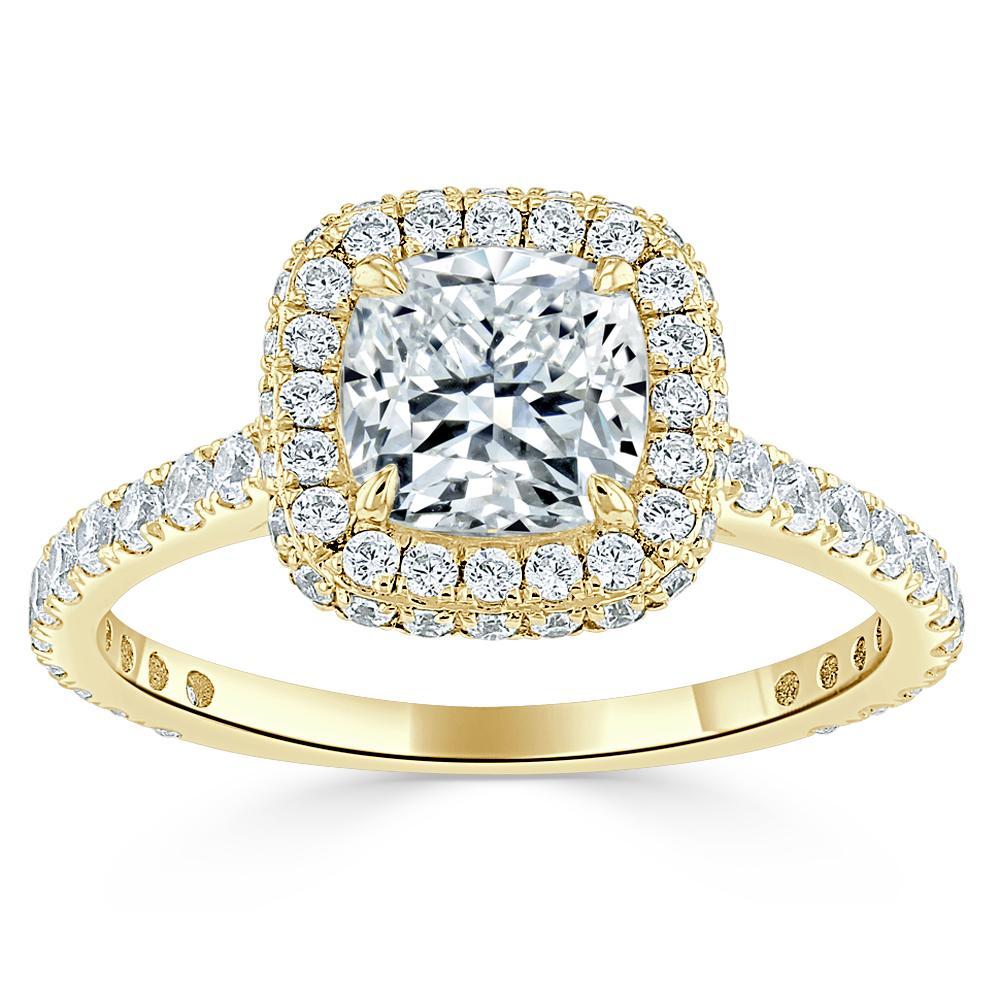 Cushion Cut Lab Diamond Halo Engagement Ring, Tiffany Style