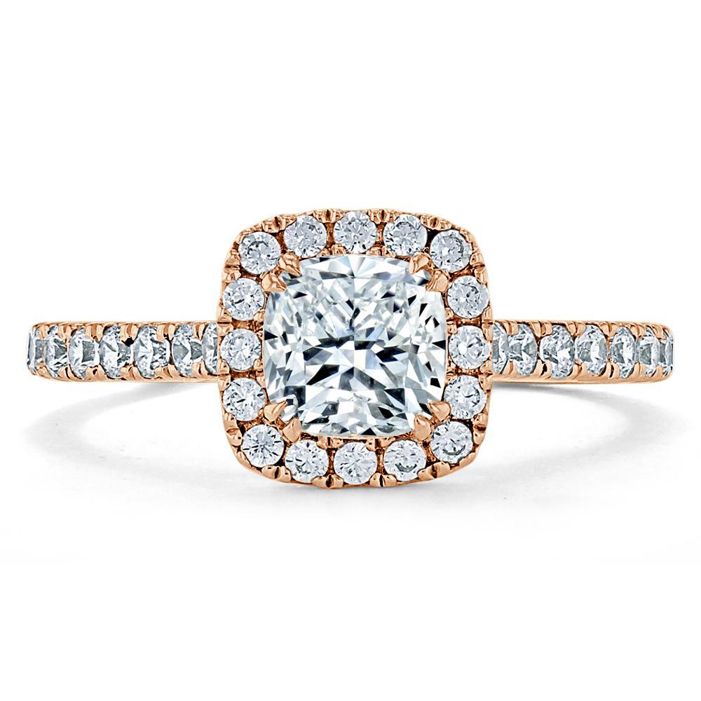 Cushion Cut Lab Diamond Halo Engagement Ring, Tiffany Style
