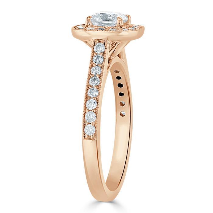 Cushion Cut Lab Diamond Halo Engagement Ring, Tiffany Style