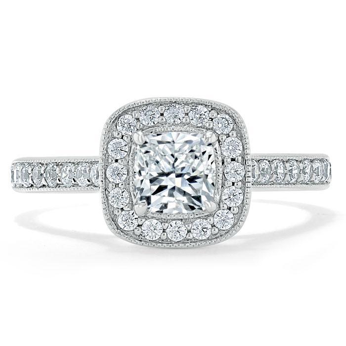 Cushion Cut Lab Diamond Halo Engagement Ring, Tiffany Style