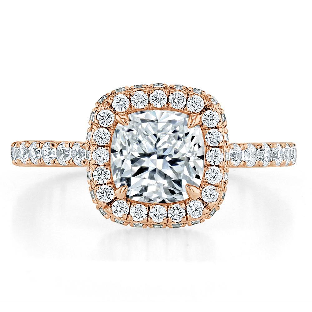 Cushion Cut Lab Diamond Halo Engagement Ring, Tiffany Style