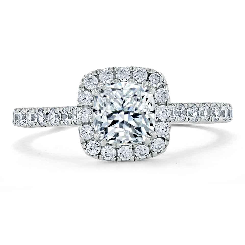 Cushion Cut Lab Diamond Halo Engagement Ring, Tiffany Style