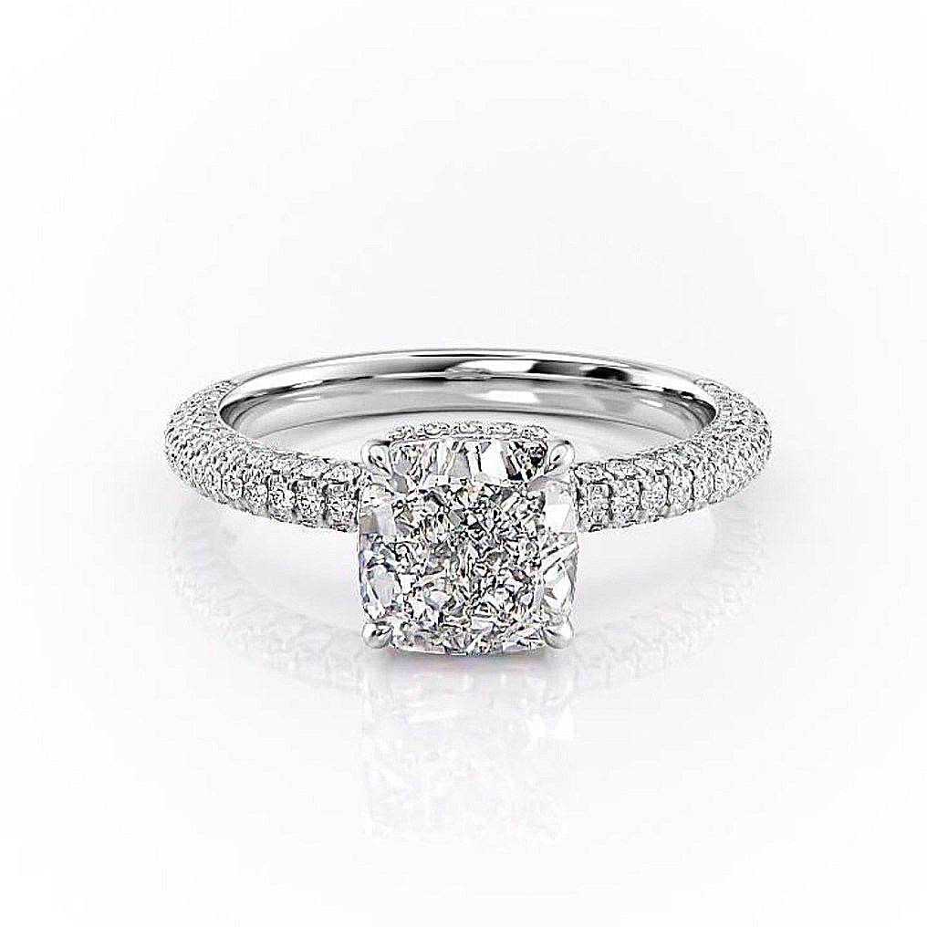 Cushion Cut Lab Diamond Pavé Set Shoulders With Hidden Halo