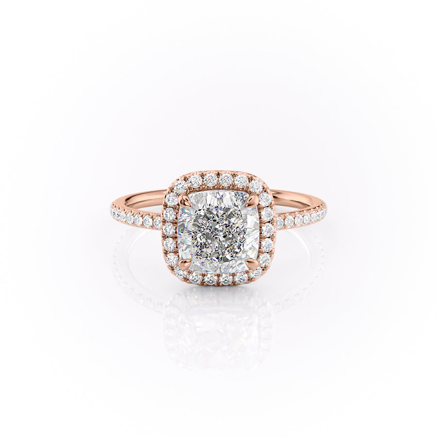 Cushion Cut Lab Diamond Ring, Classic Halo Design