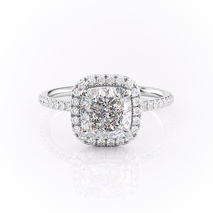 Cushion Cut Lab Diamond Ring, Classic Halo Design