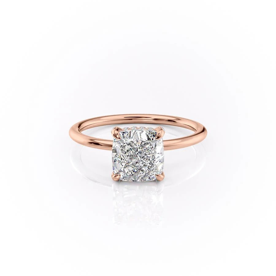 Cushion Cut Lab Diamond Ring, Hidden Halo Design