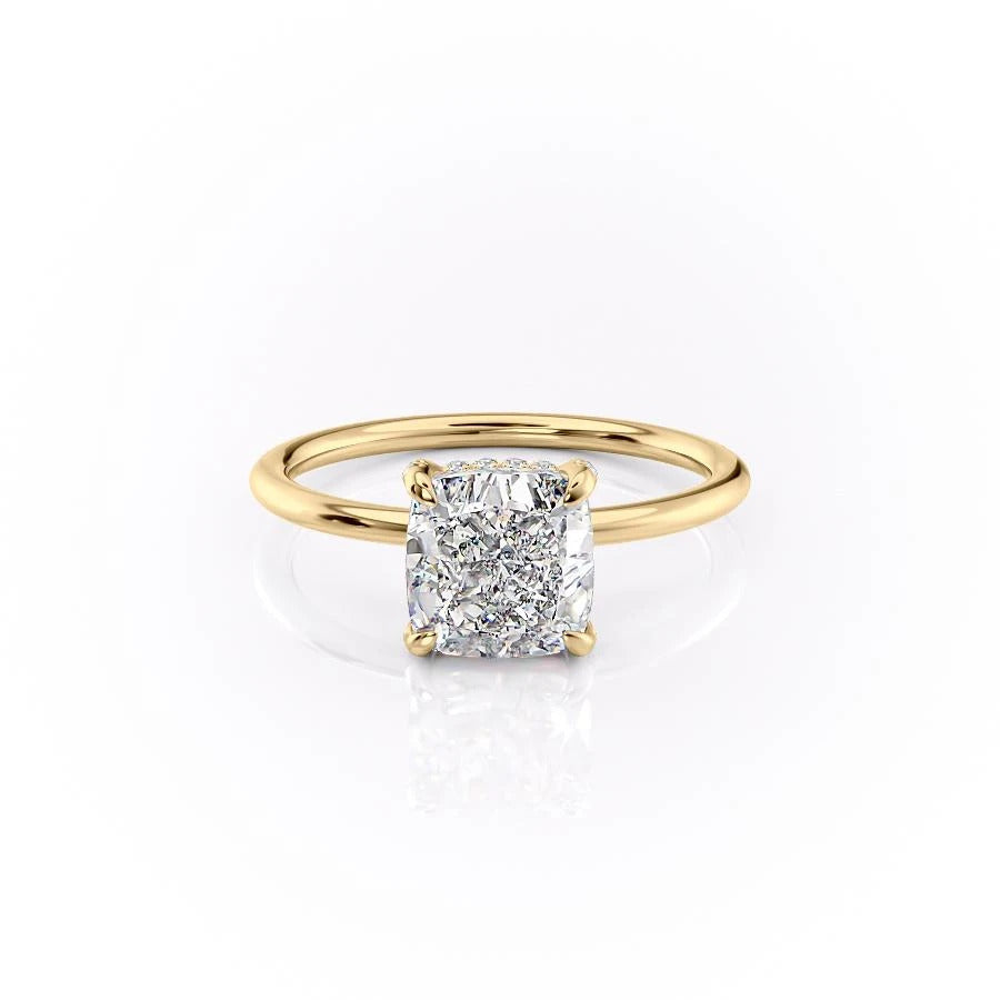 Cushion Cut Lab Diamond Ring, Hidden Halo Design