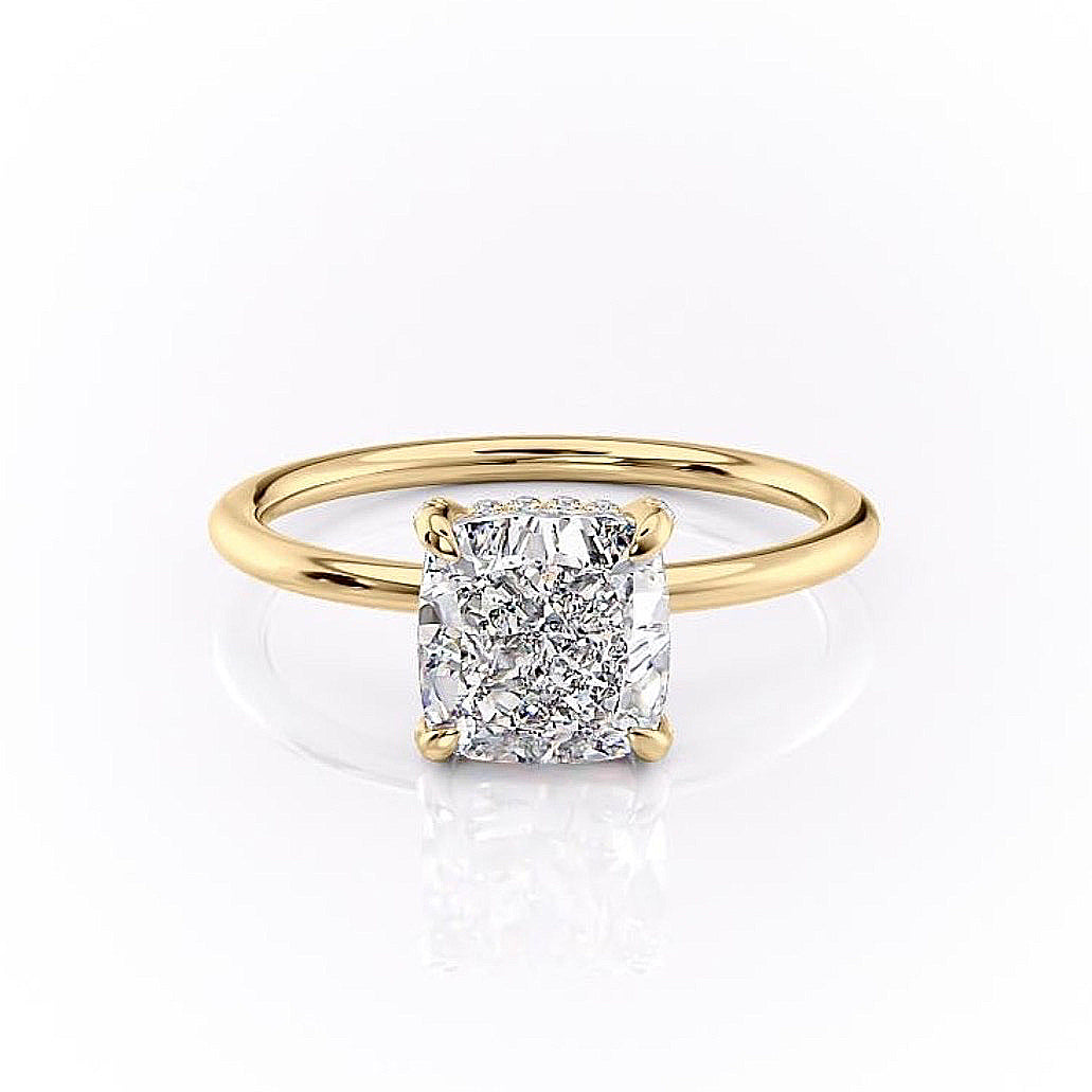 Cushion Cut Lab Diamond Ring, Hidden Halo Design