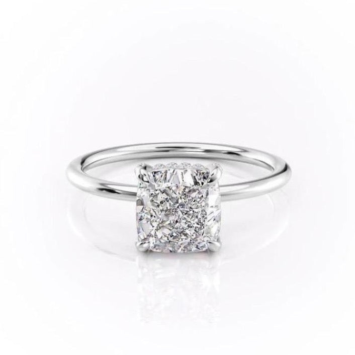 Cushion Cut Lab Diamond Ring, Hidden Halo Design
