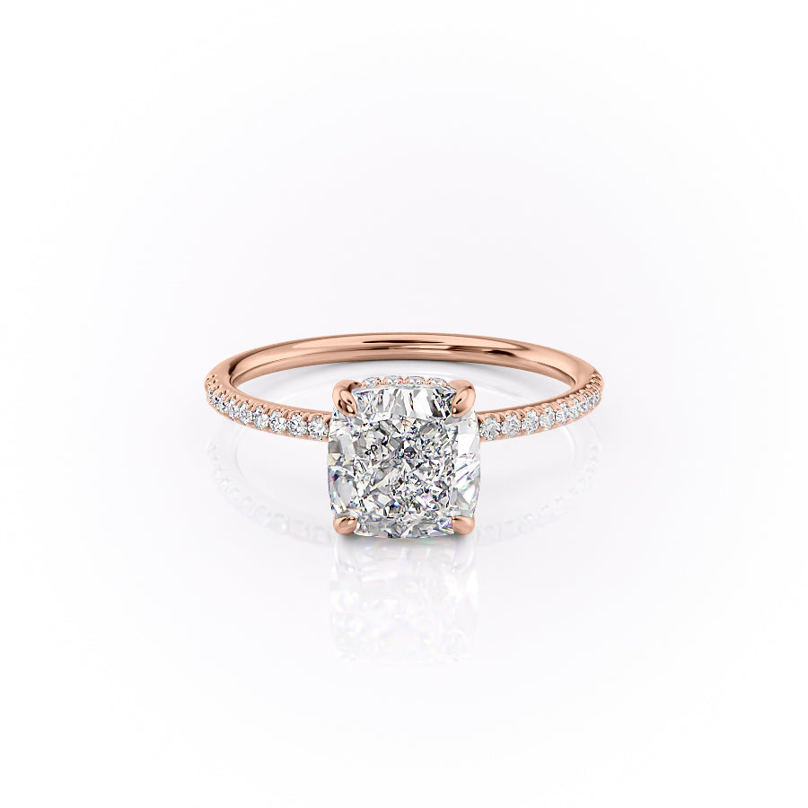 Cushion Cut Lab Diamond Ring With Hidden Halo