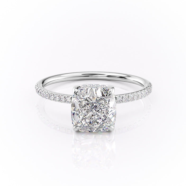 Cushion Cut Lab Diamond Ring With Hidden Halo