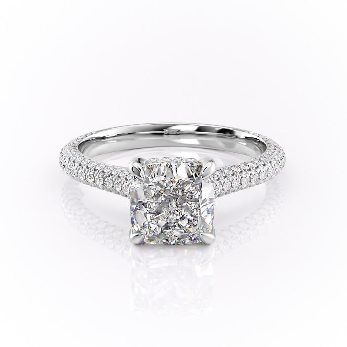 Cushion Cut Lab Diamond Ring With Pave Set Shoulders