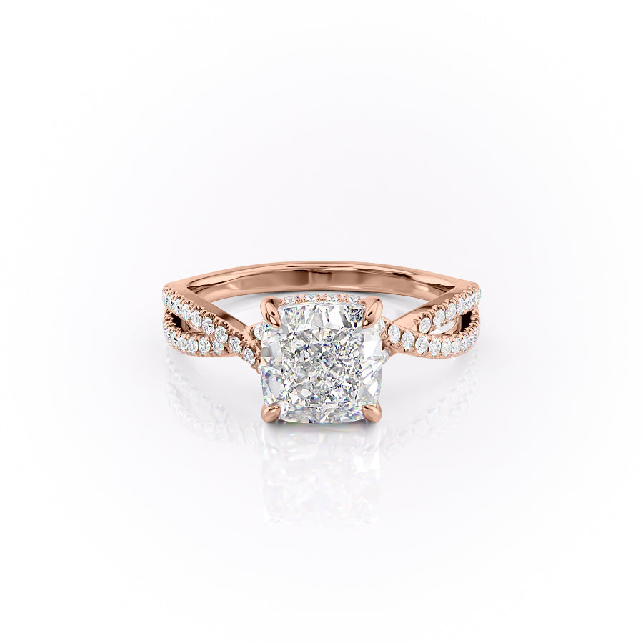 Cushion Cut Lab Diamond Ring With Twisted Stone Set Shoulders