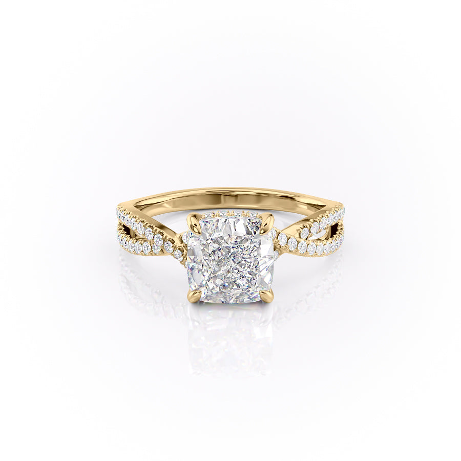 Cushion Cut Lab Diamond Ring With Twisted Stone Set Shoulders