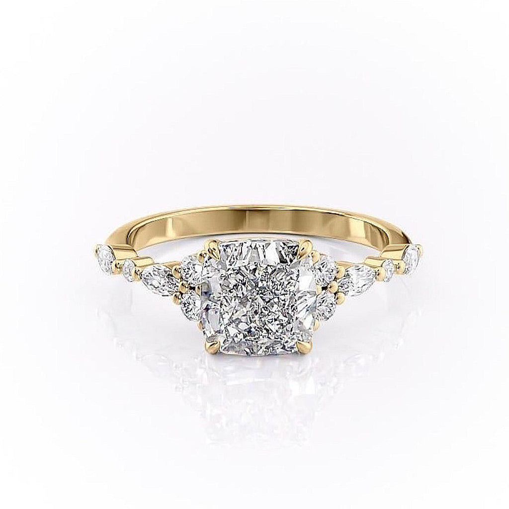 Cushion Cut Lab Diamond Shoulder Set Ring Vintage Design
