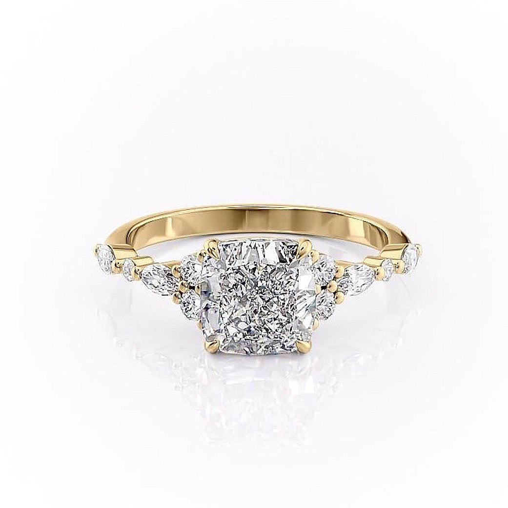 Cushion Cut Lab Diamond Shoulder Set Ring Vintage Design