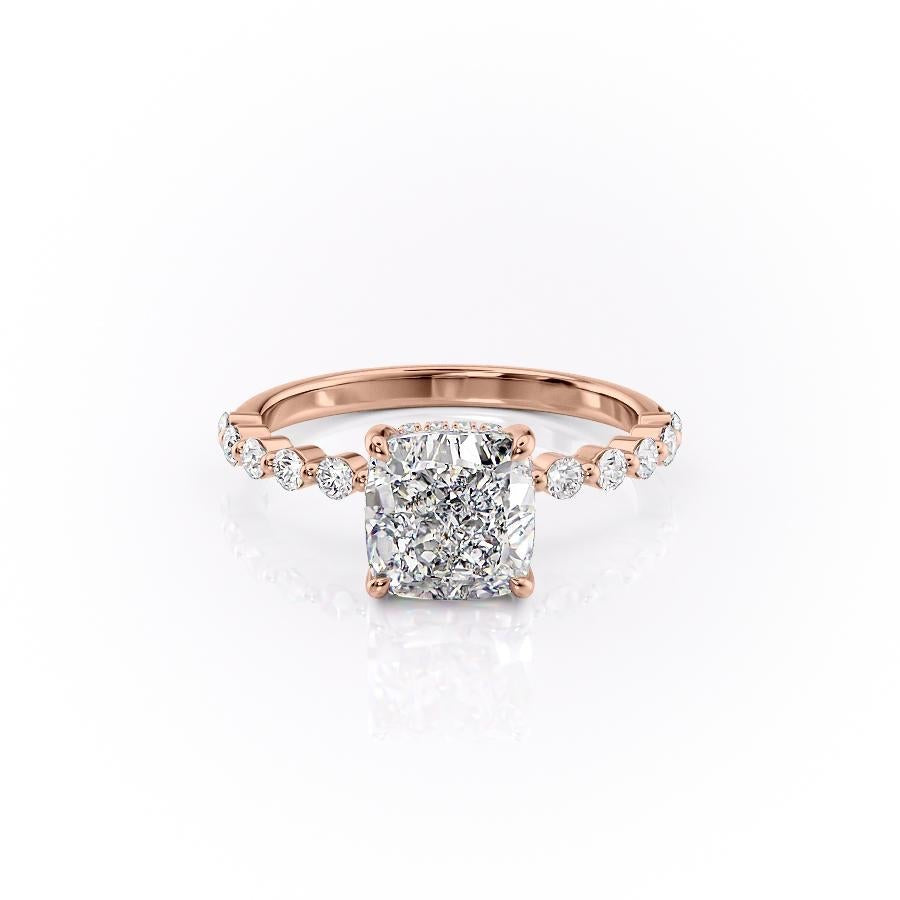 Cushion Cut Lab Diamond Shoulder Set Ring With Hidden Halo