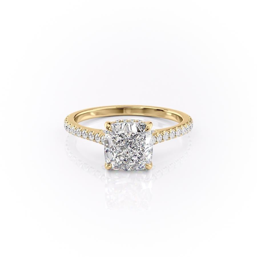 Cushion Cut Lab Diamond Shoulder Set Ring With Hidden Halo