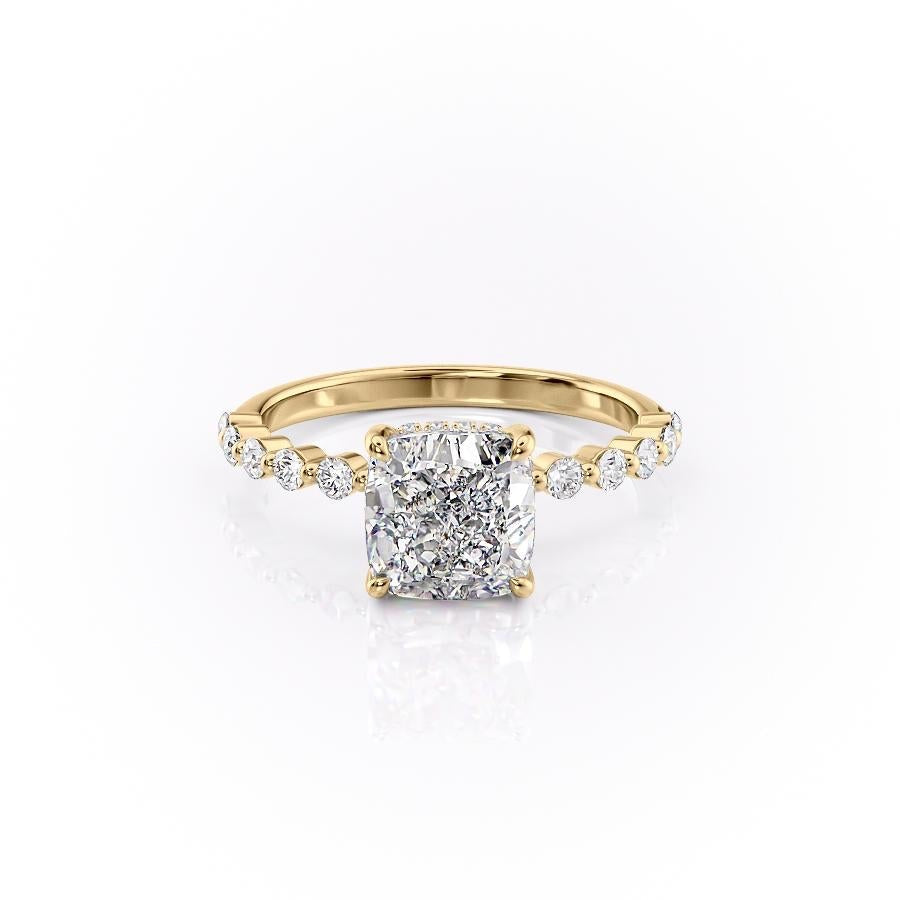 Cushion Cut Lab Diamond Shoulder Set Ring With Hidden Halo