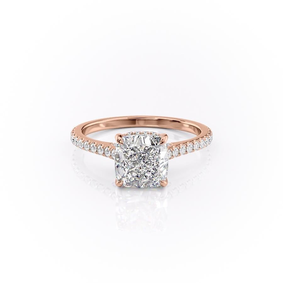 Cushion Cut Lab Diamond Shoulder Set Ring With Hidden Halo
