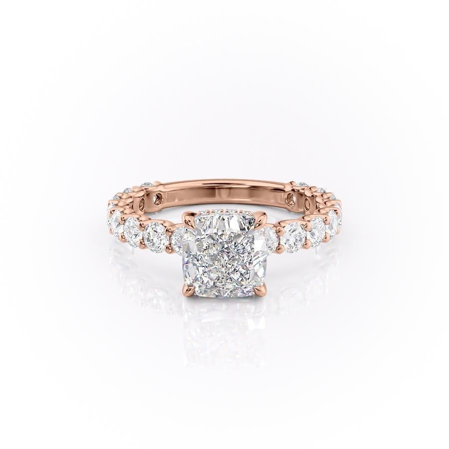 Cushion Cut Lab Diamond Stone Set Shoulders With Hidden Halo