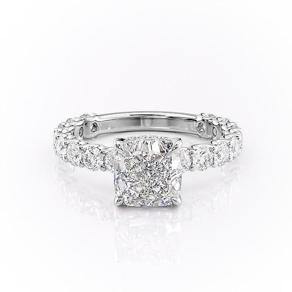 Cushion Cut Lab Diamond Stone Set Shoulders With Hidden Halo