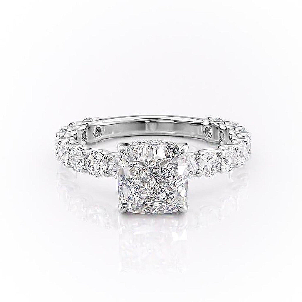 Cushion Cut Lab Diamond Stone Set Shoulders With Hidden Halo