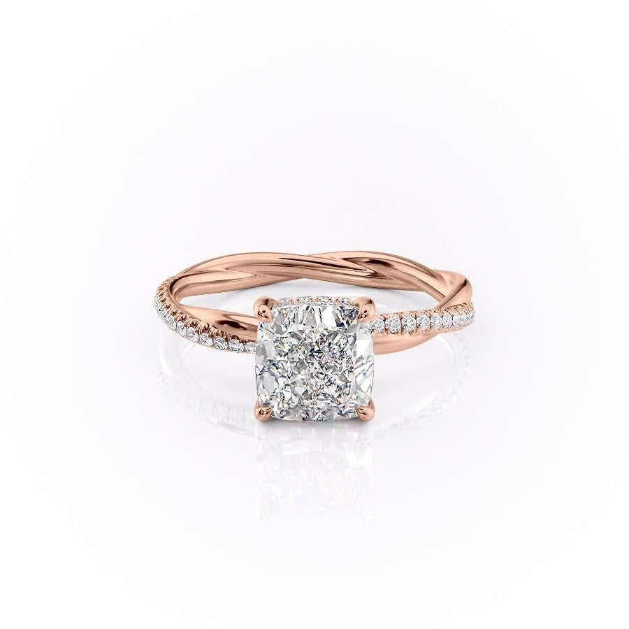 Cushion Cut Lab Diamond Twisted Shoulder Set Ring With Hidden Halo