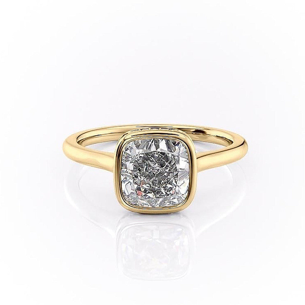 Cushion Cut Rubover Lab Diamond With Hidden Halo