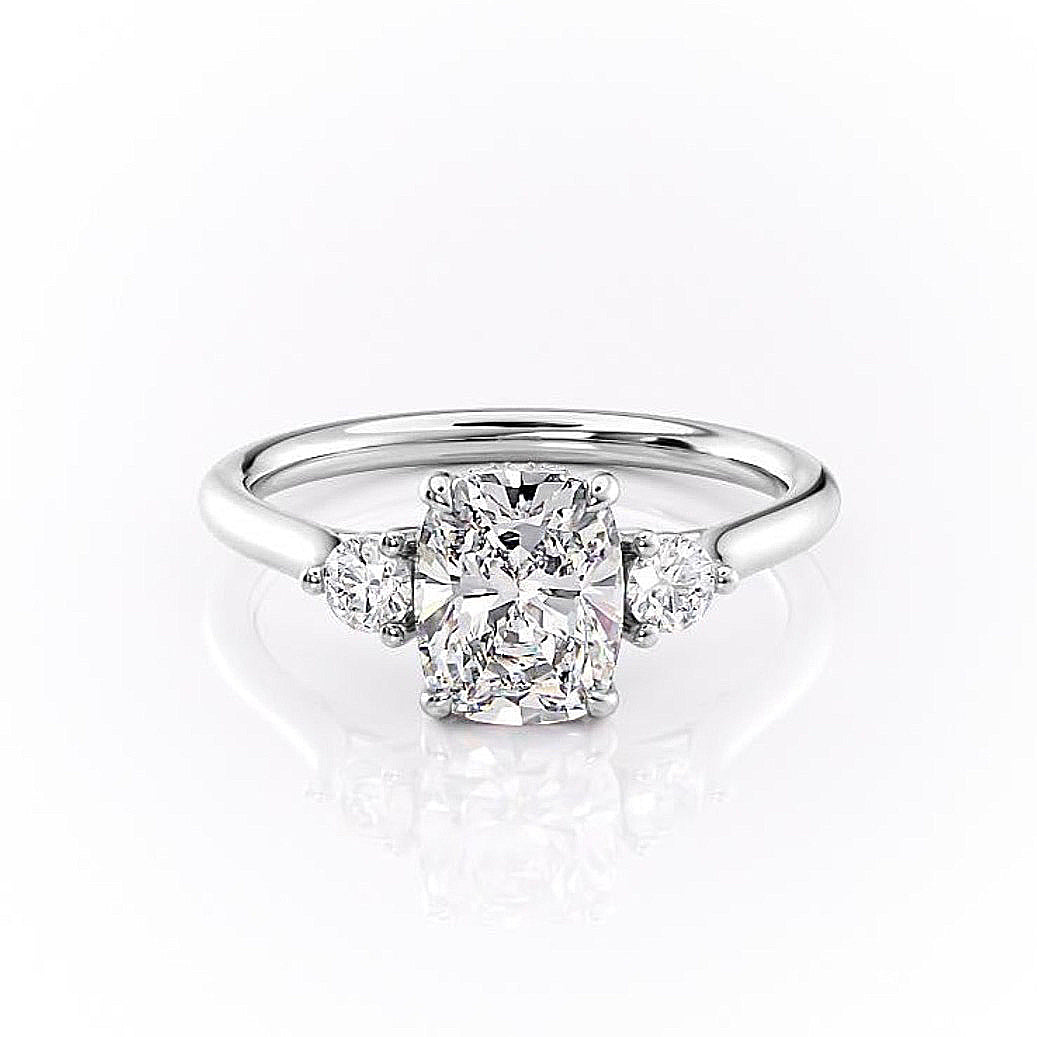Elongated Cushion Cut Lab Diamond 3 Stone Ring