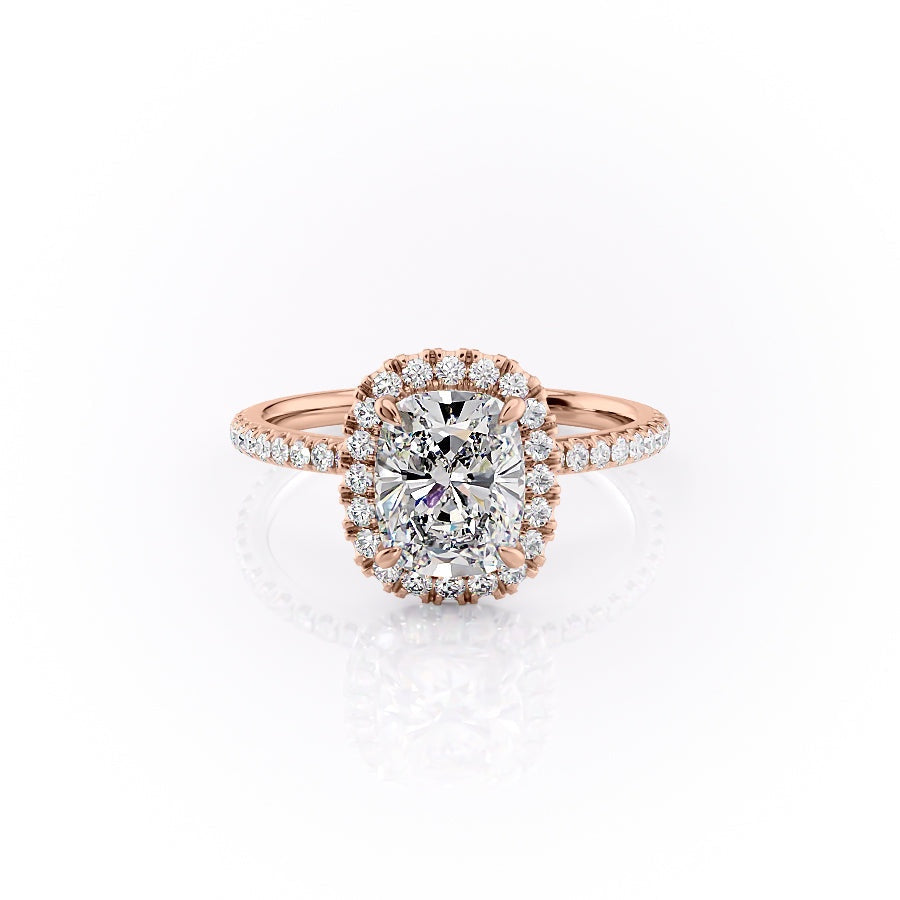 Elongated Cushion Cut Lab Diamond Engagement Ring, Classic Halo