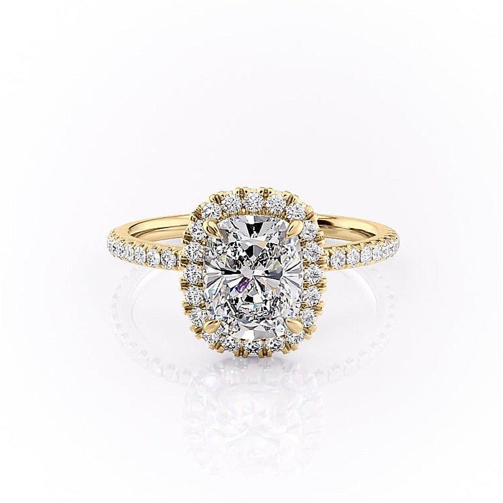 Elongated Cushion Cut Lab Diamond Engagement Ring, Classic Halo