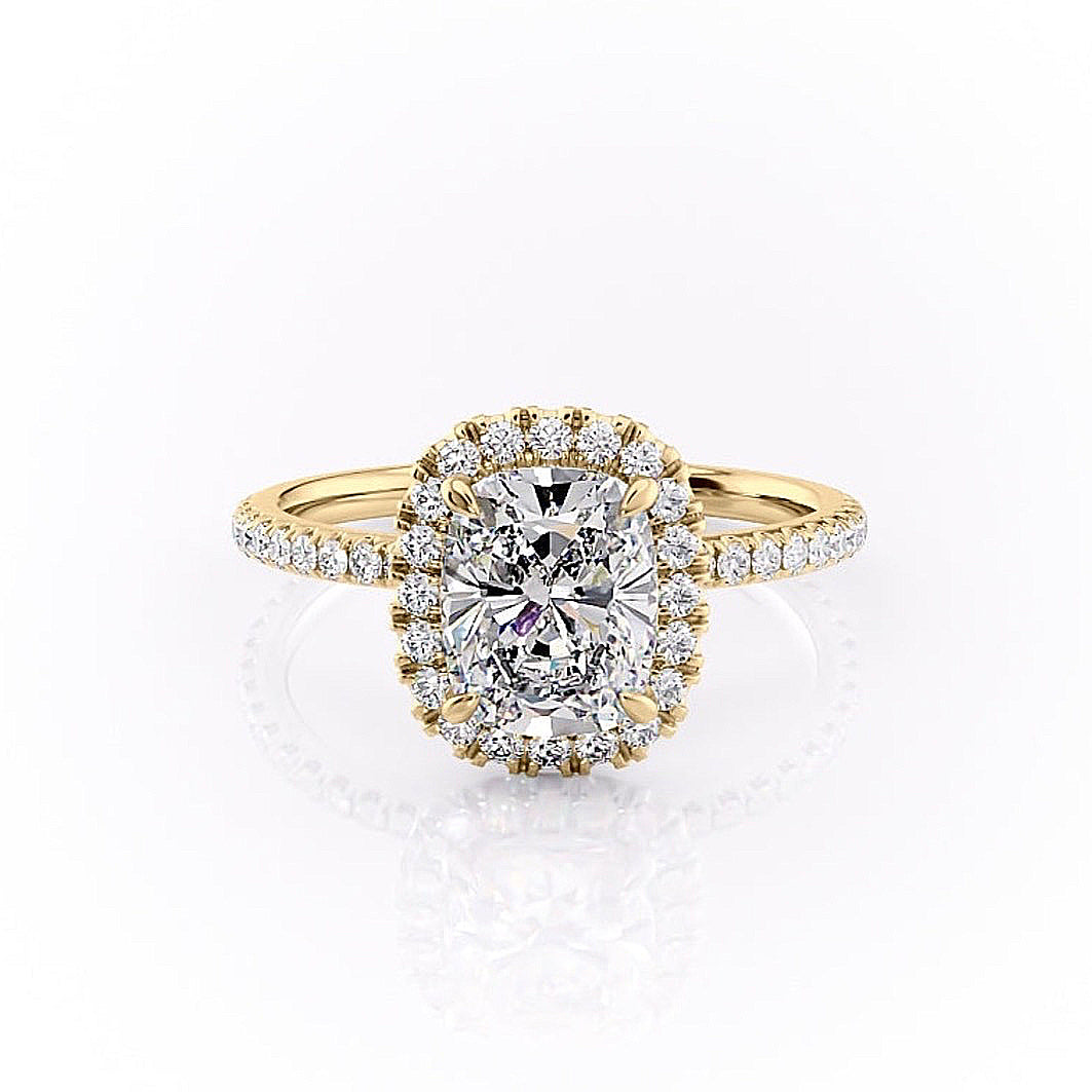 Elongated Cushion Cut Lab Diamond Engagement Ring, Classic Halo