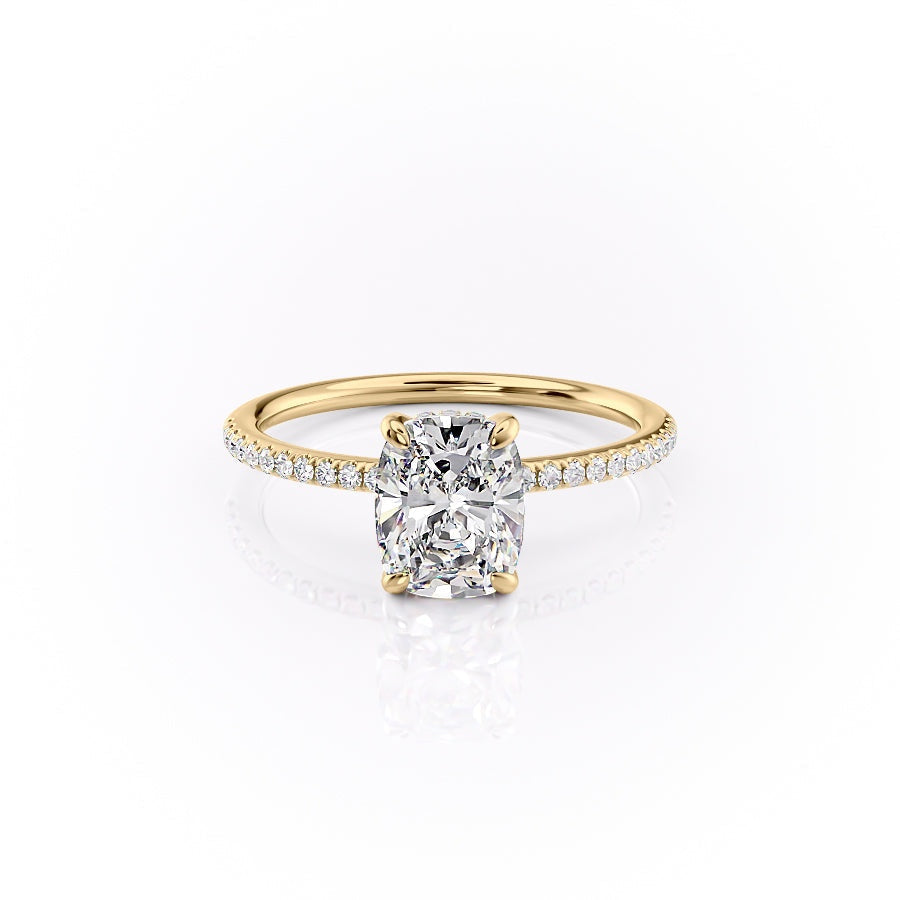 Elongated Cushion Cut Lab Diamond Engagement Ring, Hidden Halo