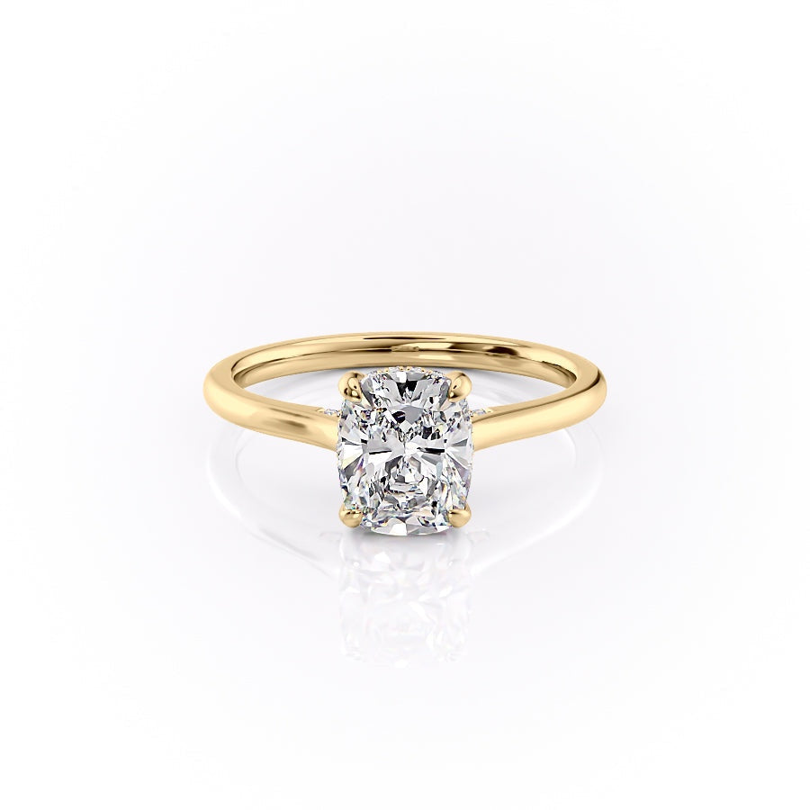 Elongated Cushion Cut Lab Diamond Engagement Ring, Hidden Halo