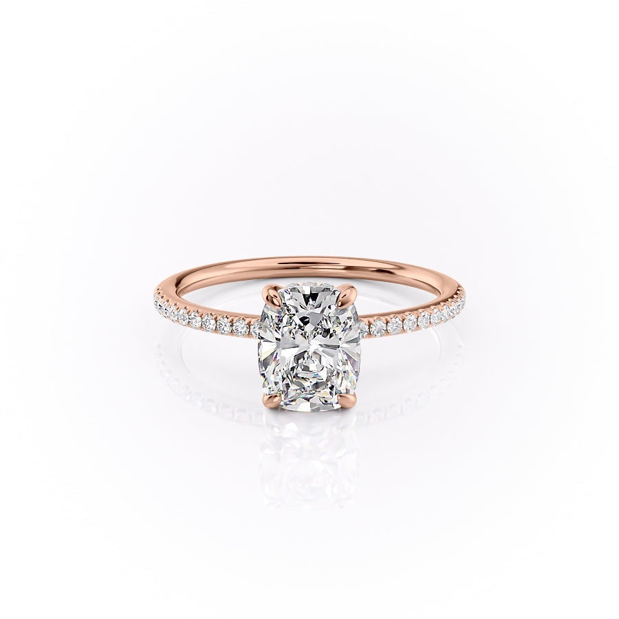 Elongated Cushion Cut Lab Diamond Engagement Ring, Hidden Halo