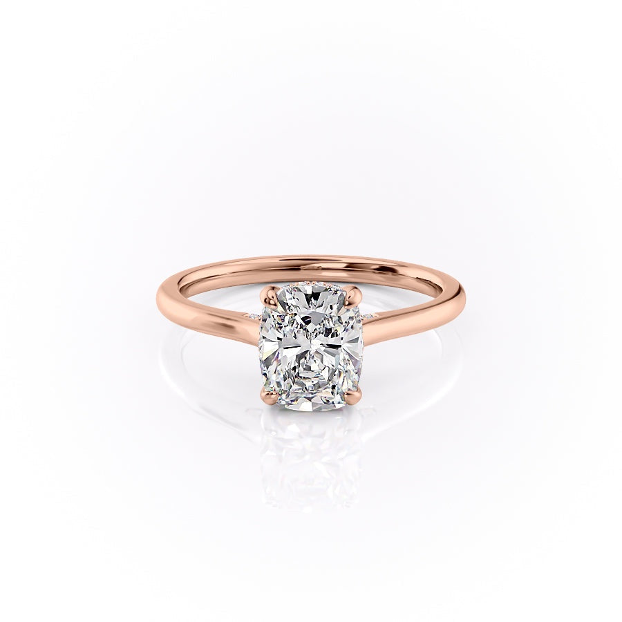 Elongated Cushion Cut Lab Diamond Engagement Ring, Hidden Halo