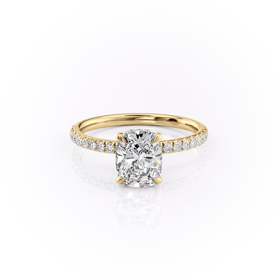 Elongated Cushion Cut Lab Diamond Engagement Ring, Hidden Halo