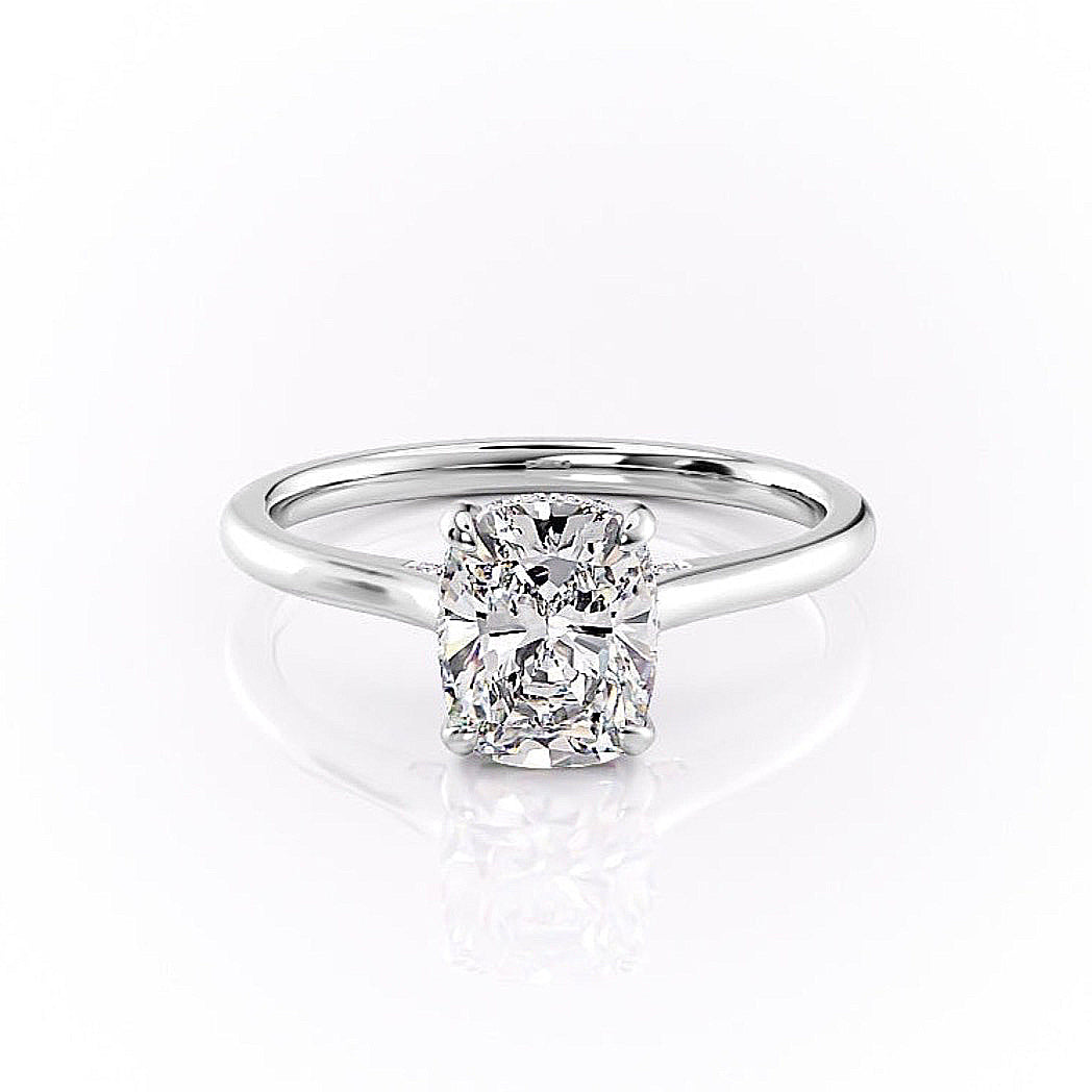 Elongated Cushion Cut Lab Diamond Engagement Ring, Hidden Halo