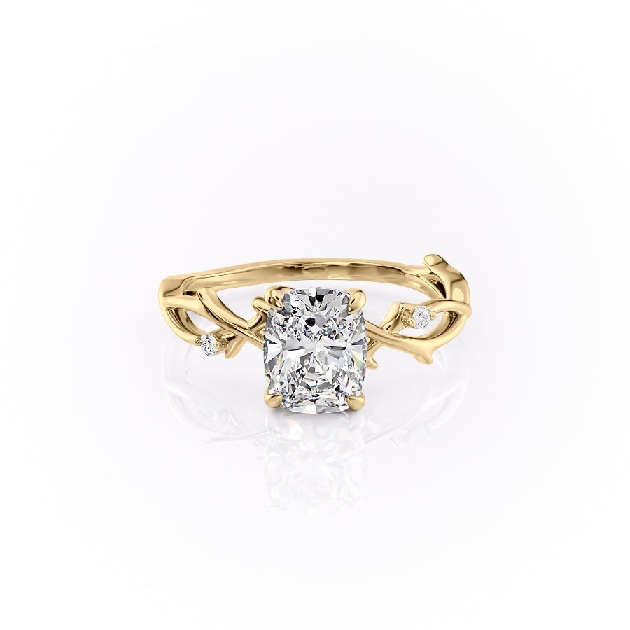 Elongated Cushion Cut Lab Diamond Engagement Ring, Twig Design