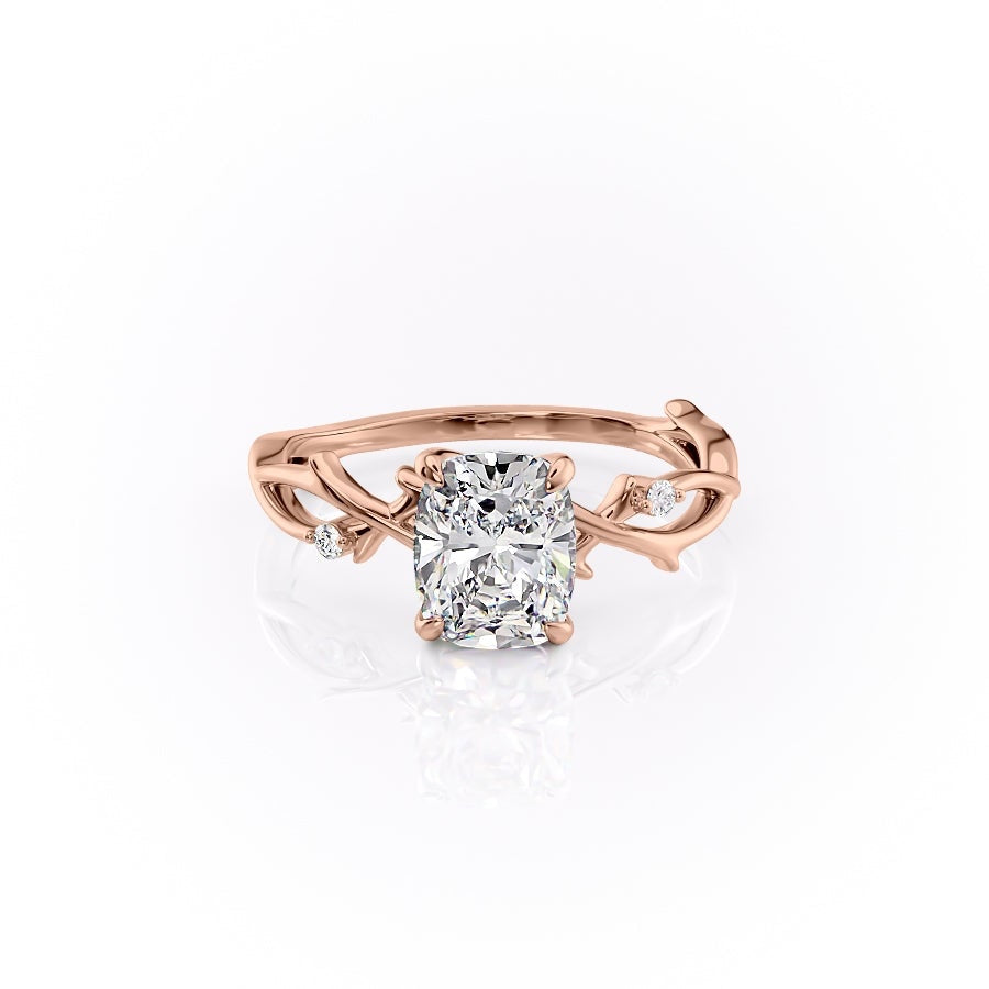 Elongated Cushion Cut Lab Diamond Engagement Ring, Twig Design