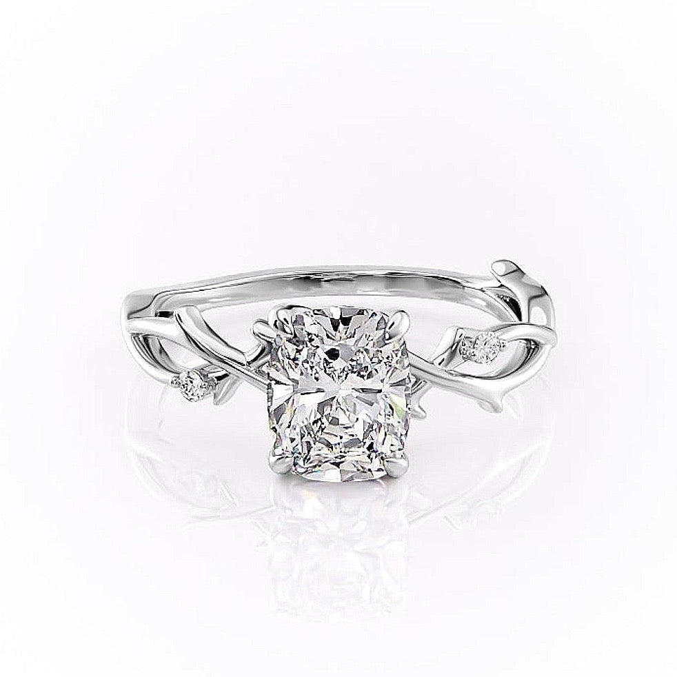 Elongated Cushion Cut Lab Diamond Engagement Ring, Twig Design