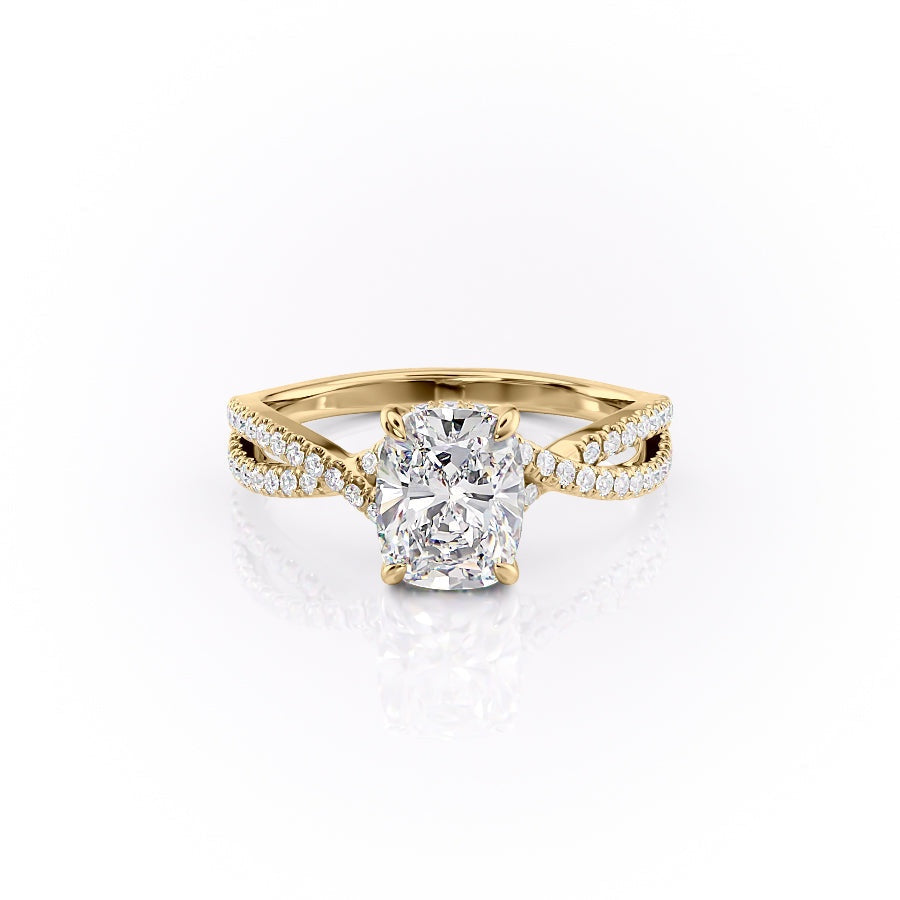 Elongated Cushion Cut Lab Diamond Engagement Ring, Twisted Stone Set Band
