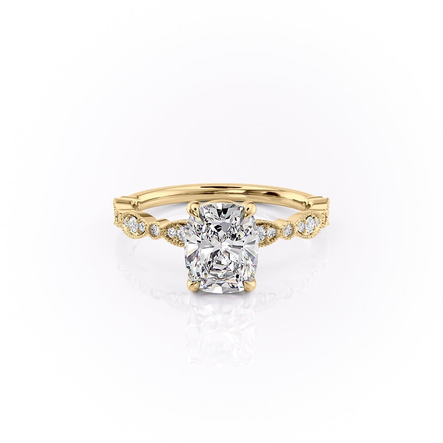 Elongated Cushion Cut Lab Diamond Engagement Ring, Vintage Design